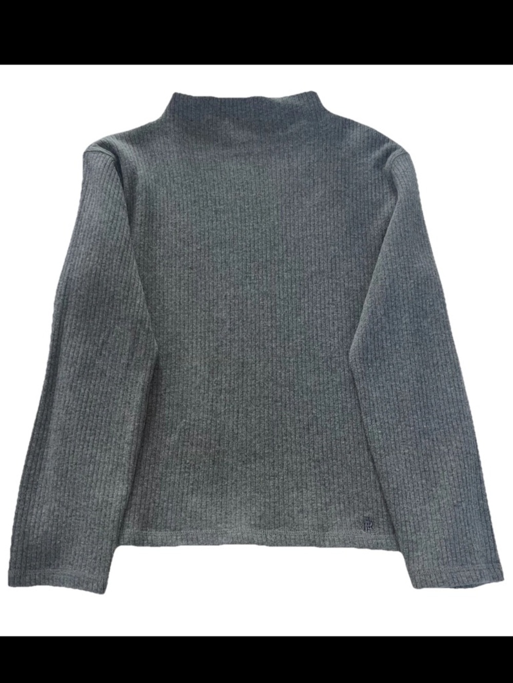 Lauren Ralph Lauren Ribbed Mock Neck Sweater Gray Cotton Logo Size L - Picture 9 of 9